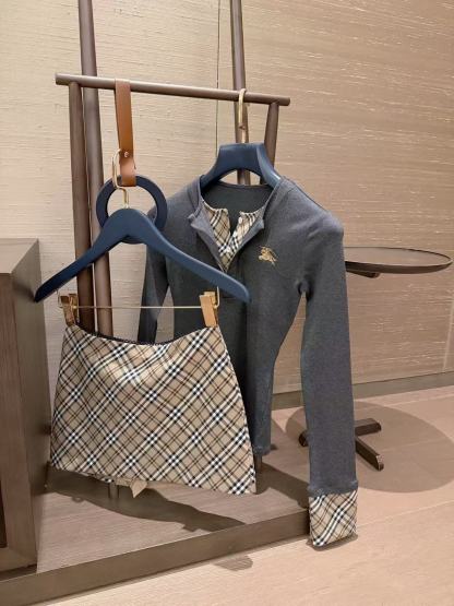 BUR8ERRY 刺繍チェック柄トップス＆スカート ツーピースセット【50％割引+送料無料】