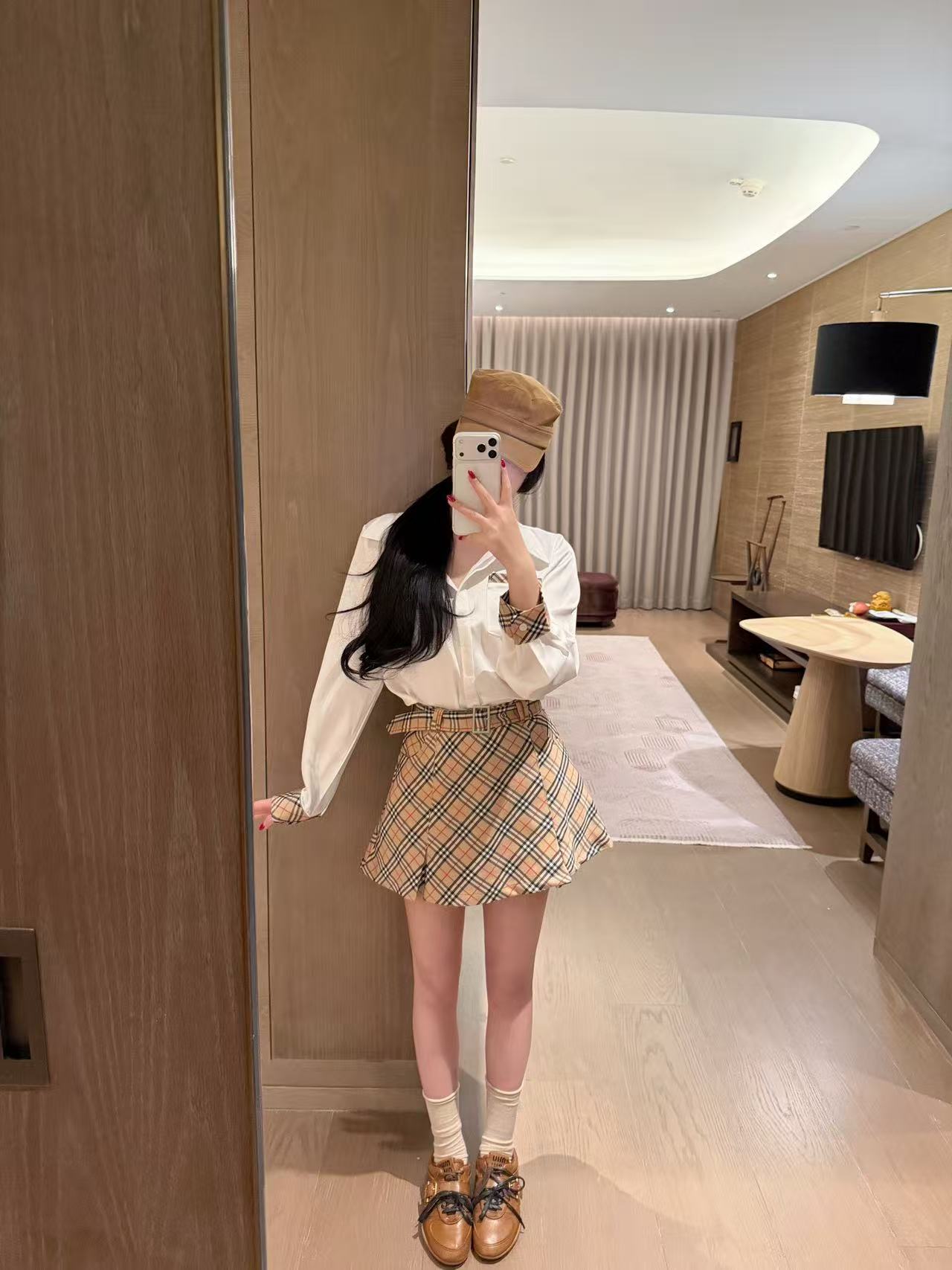 BUR8ERRYシャツとチェックスカートのツーピースセット【50％割引+送料無料】