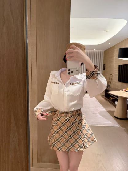 BUR8ERRYシャツとチェックスカートのツーピースセット【50％割引+送料無料】