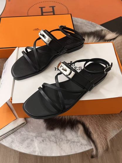 HERME5高品質ケリーバックルレザーフラットサンダル【50％割引+送料無料】
