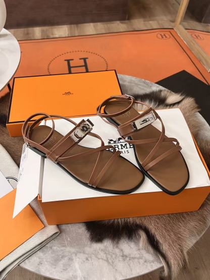 HERME5高品質ケリーバックルレザーフラットサンダル【50％割引+送料無料】