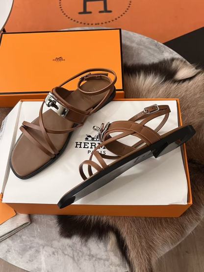HERME5高品質ケリーバックルレザーフラットサンダル【50％割引+送料無料】