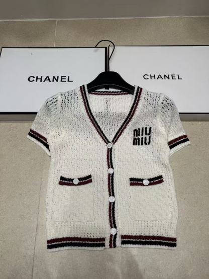 M1UM1U カラーブロック Vネック ウール カーディガン【50％割引+送料無料】