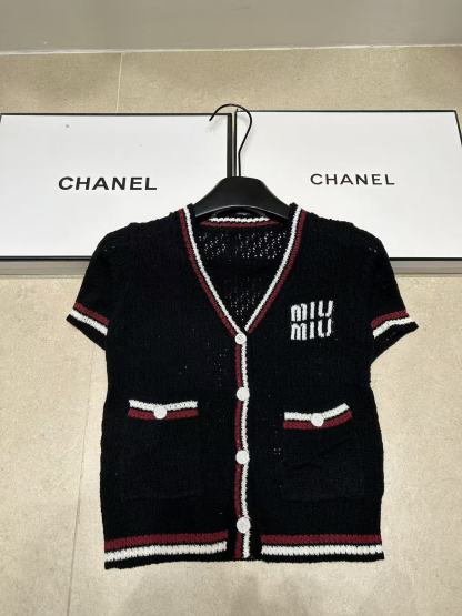 M1UM1U カラーブロック Vネック ウール カーディガン【50％割引+送料無料】