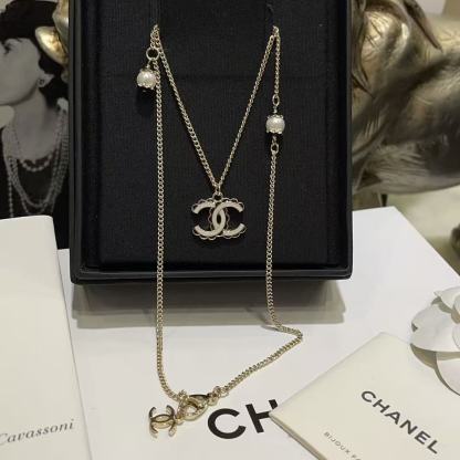 CHANE1 ダブルC パールネックレス【50％割引+送料無料】