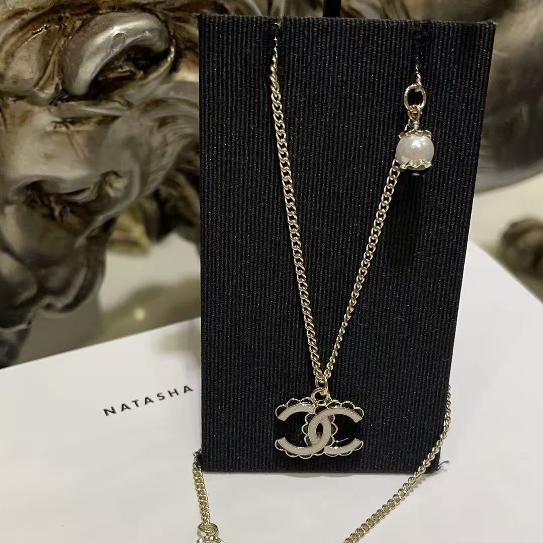 CHANE1 ダブルC パールネックレス【50％割引+送料無料】