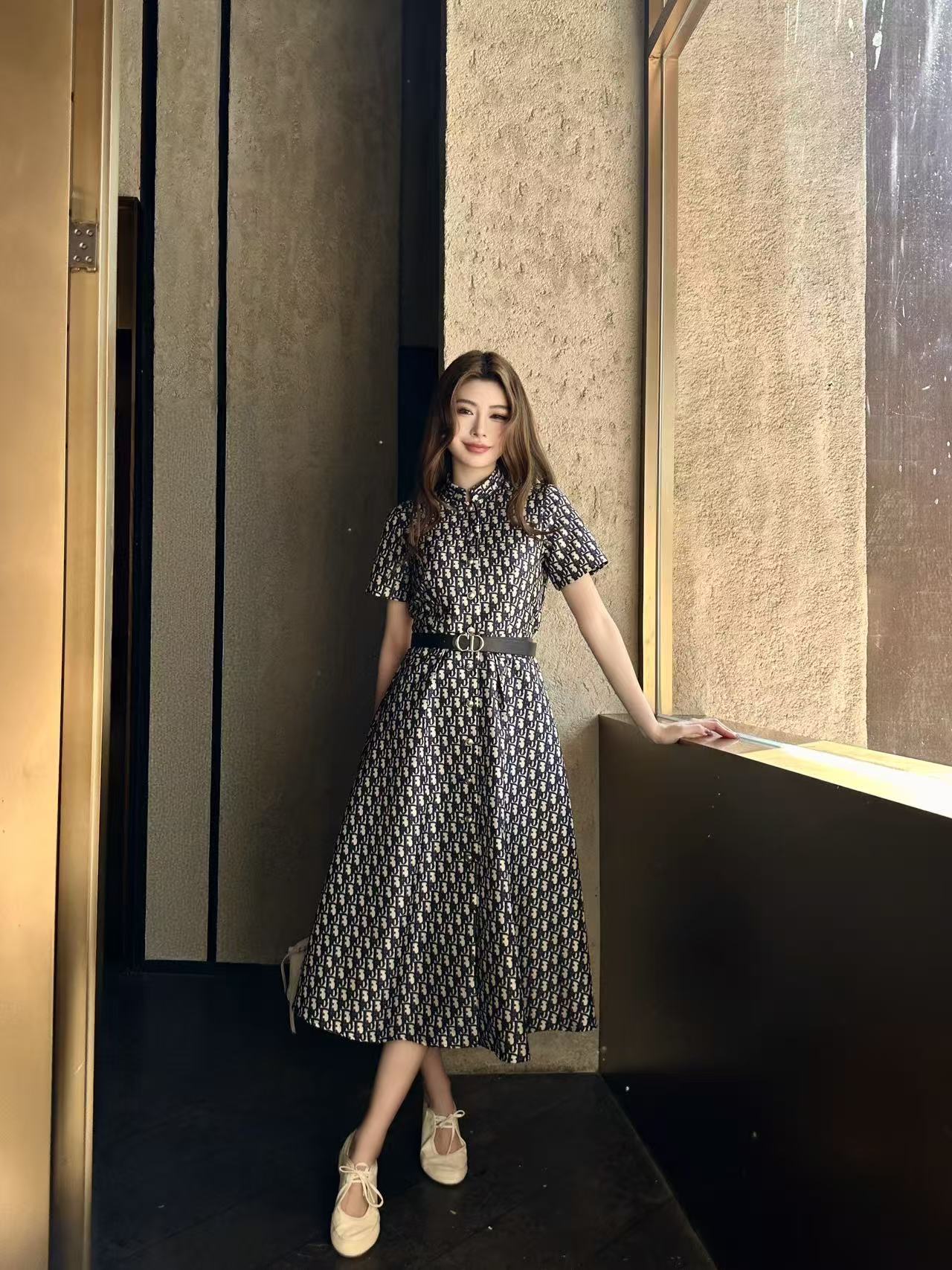 DIOR 高品質ジャカード CDベルト付きドレス【50％割引+送料無料】