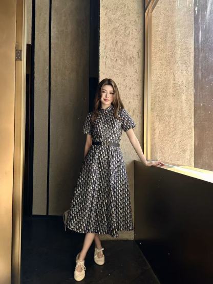 DIOR 高品質ジャカード CDベルト付きドレス【50％割引+送料無料】