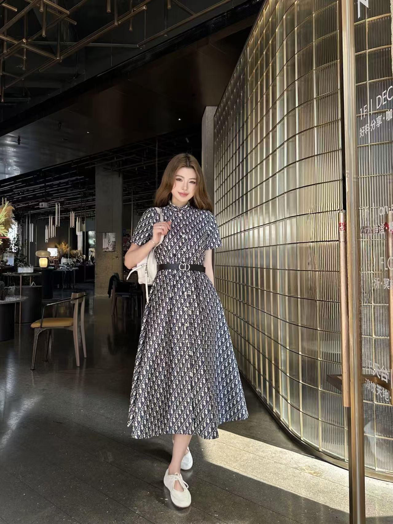 DIOR 高品質ジャカード CDベルト付きドレス【50％割引+送料無料】