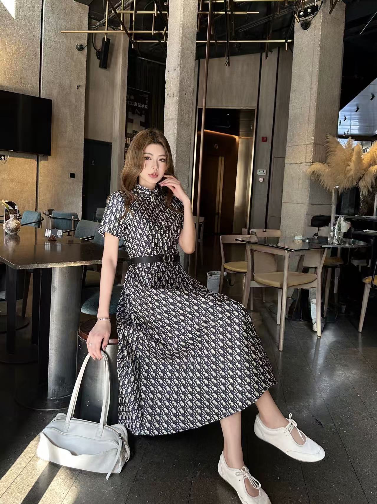 DIOR 高品質ジャカード CDベルト付きドレス【50％割引+送料無料】