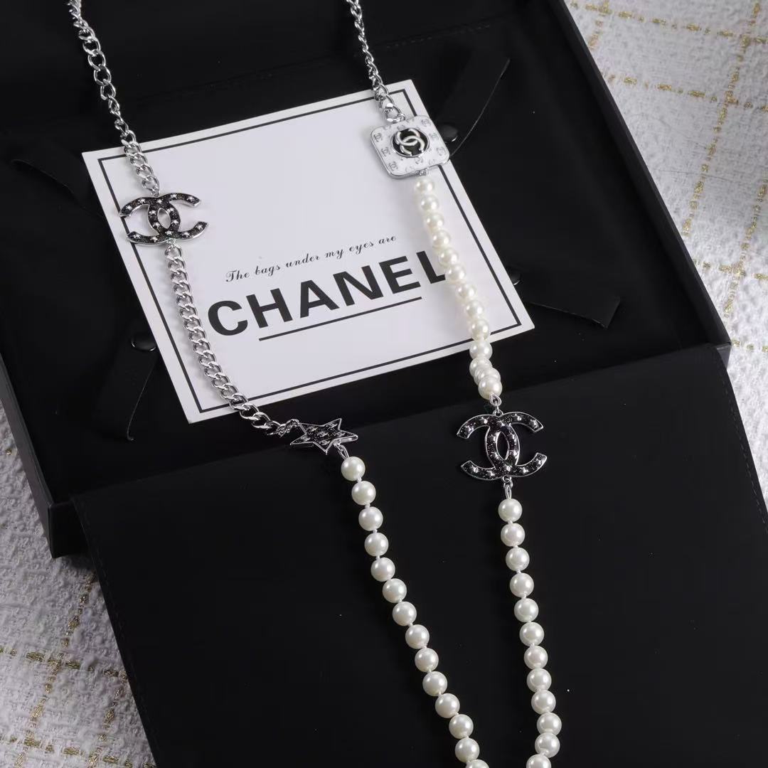 CHANE1 ダブルCパールセーターネックレス【50％割引+送料無料】