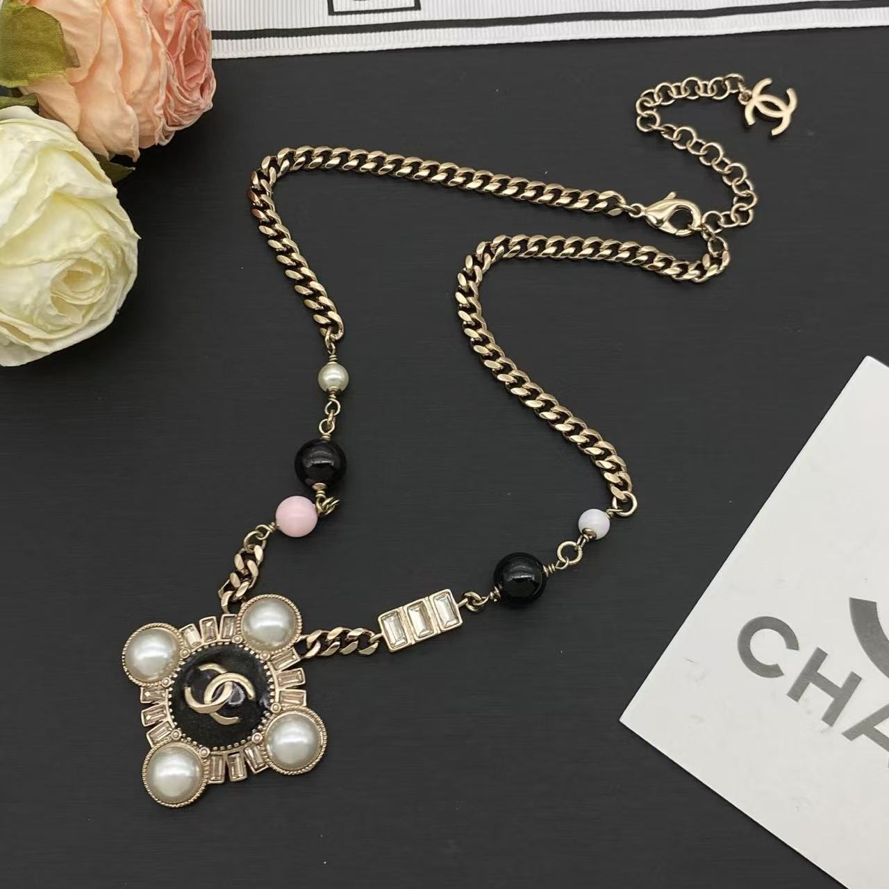 CHANE1 ダブルCパールネックレス【50％割引+送料無料】