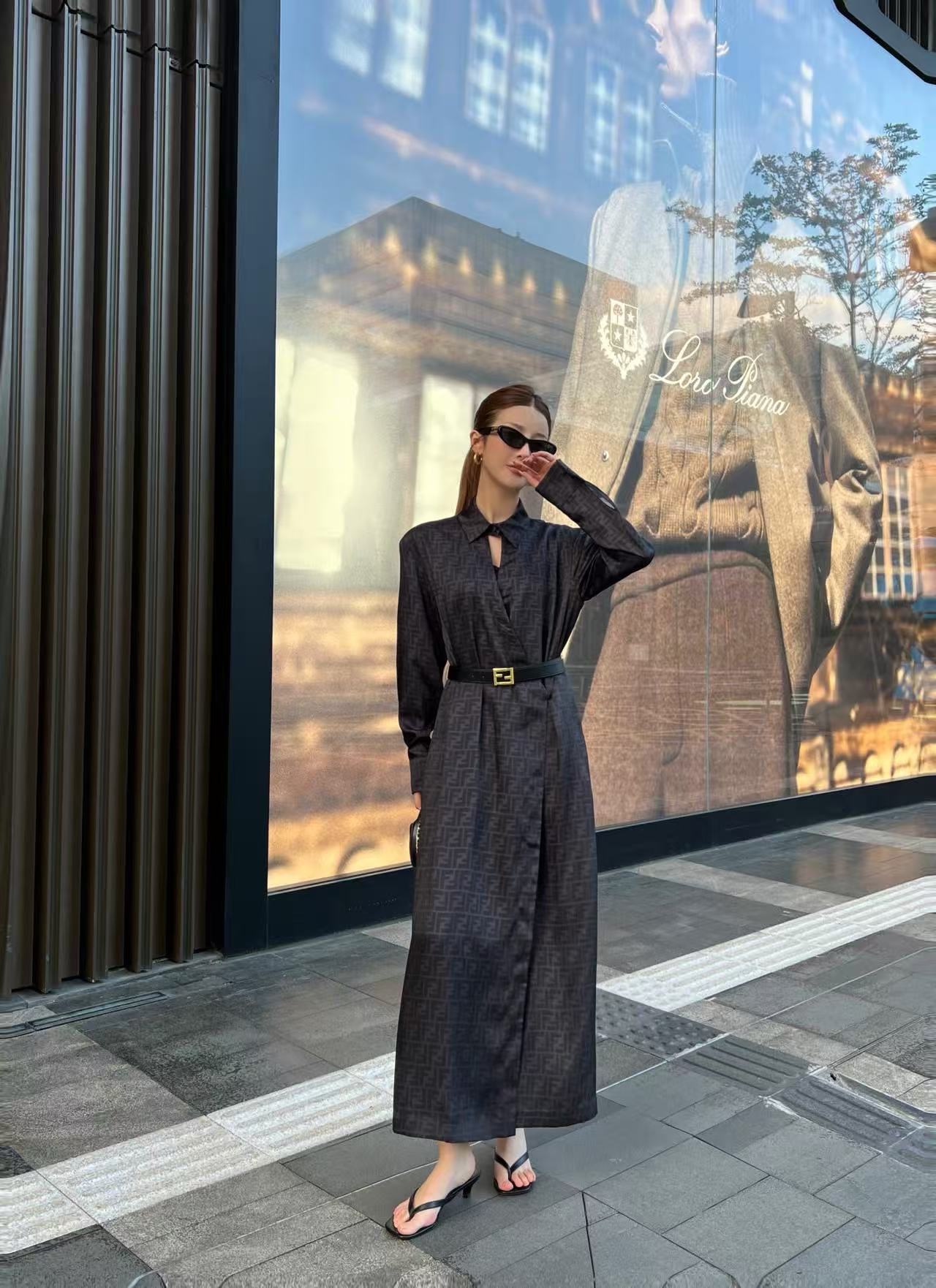 FENDI FF シルクロングスリーブドレス【50％割引+送料無料】