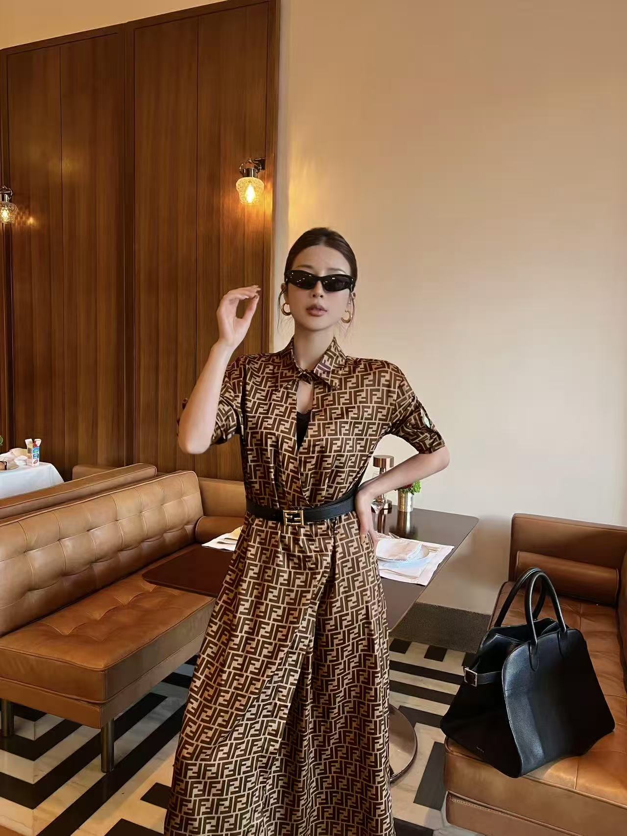 FENDI FF シルクロングスリーブドレス【50％割引+送料無料】