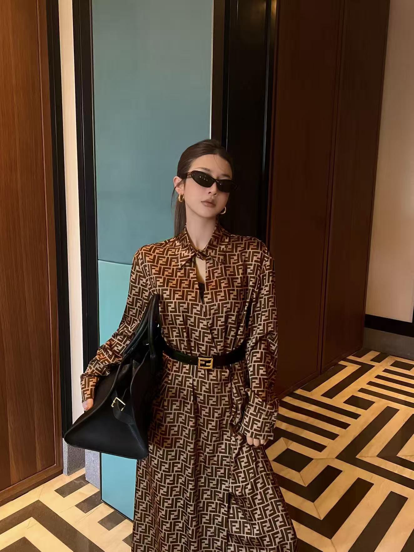 FENDI FF シルクロングスリーブドレス【50％割引+送料無料】