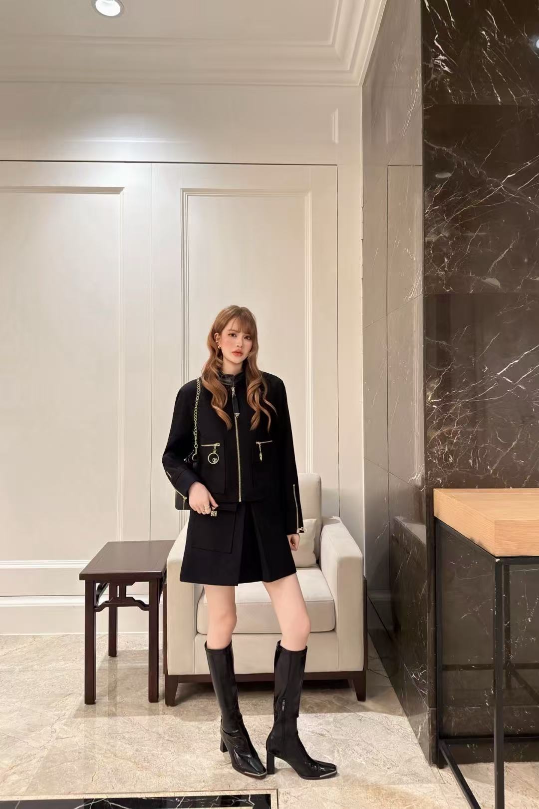 LVジッパージャケット＋スカートのツーピースセット【50％割引+送料無料】