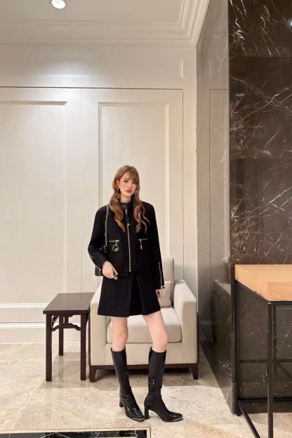 LVジッパージャケット＋スカートのツーピースセット【50％割引+送料無料】