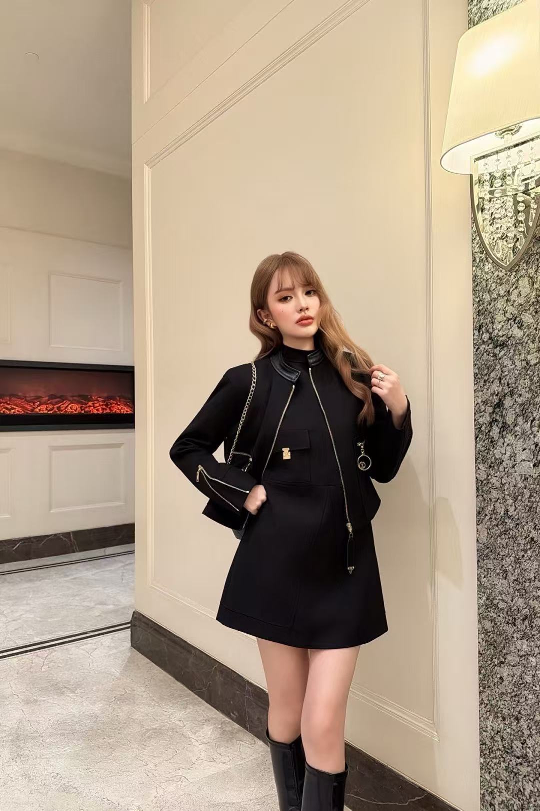 LVジッパージャケット＋スカートのツーピースセット【50％割引+送料無料】