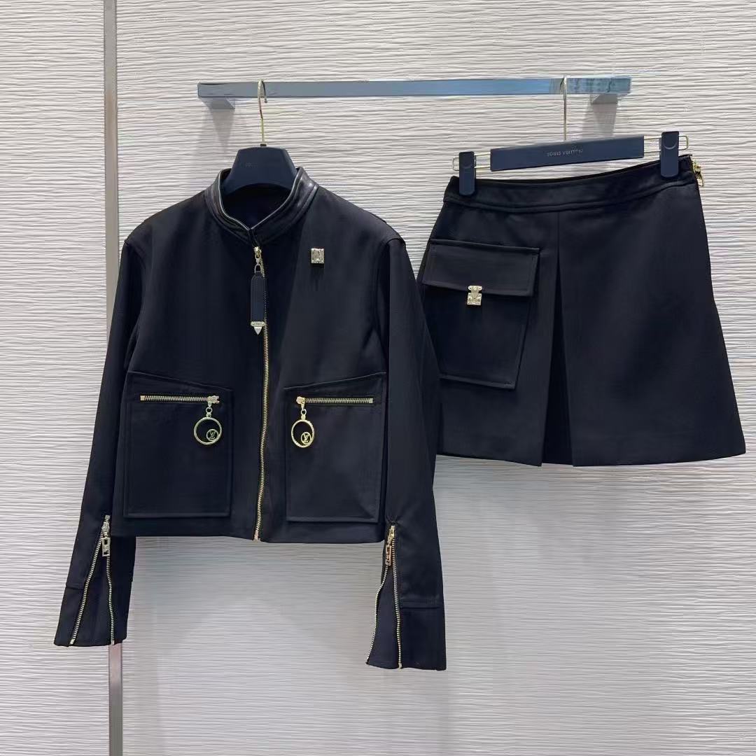 LVジッパージャケット＋スカートのツーピースセット【50％割引+送料無料】
