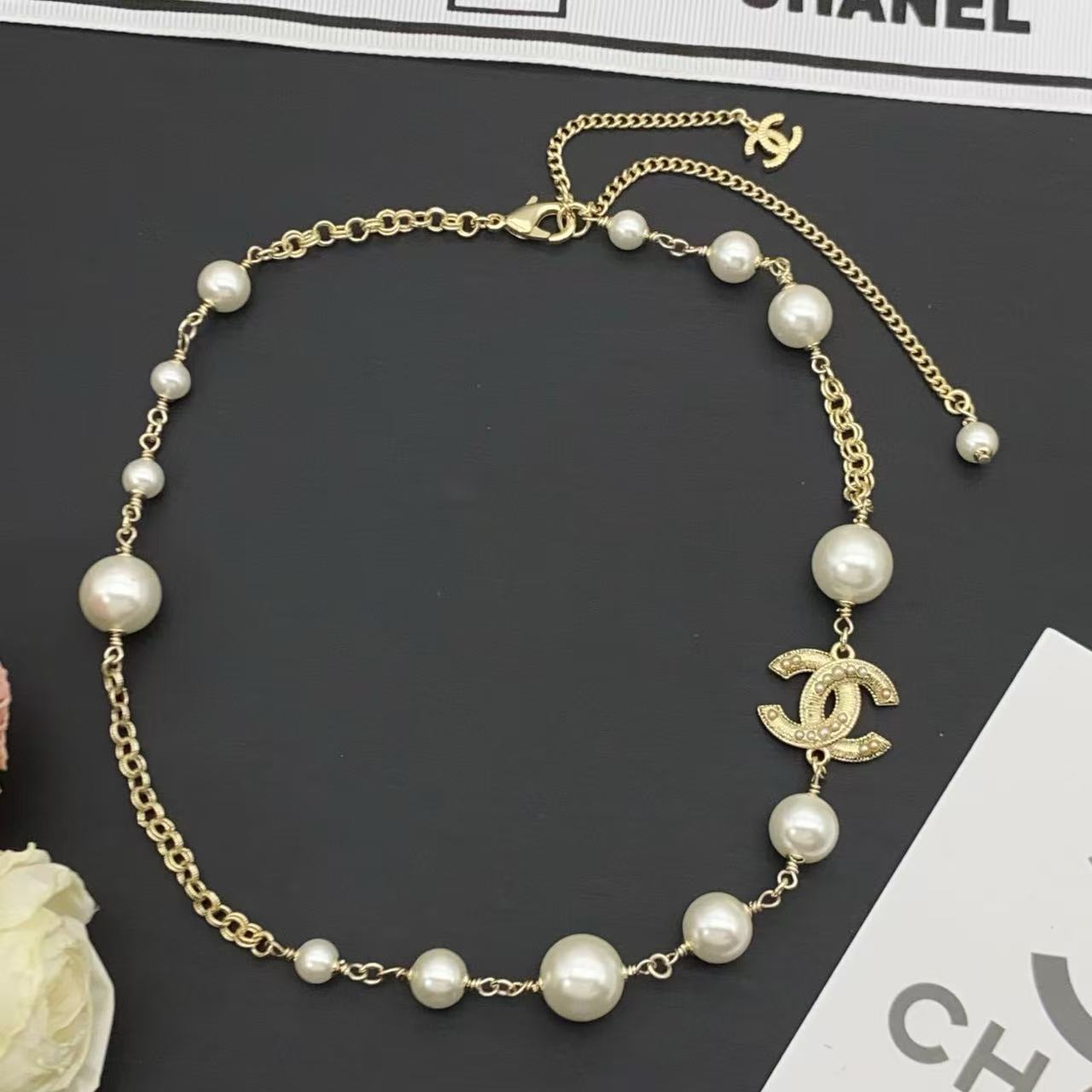 CHANE1 ダブルCパールネックレス【50％割引+送料無料】