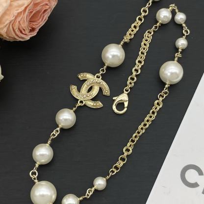 CHANE1 ダブルCパールネックレス【50％割引+送料無料】