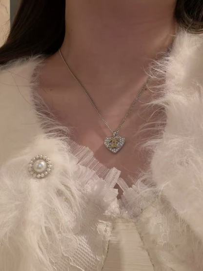 CHANE1 ハートダブルCダイヤモンドネックレス【50％割引+送料無料】