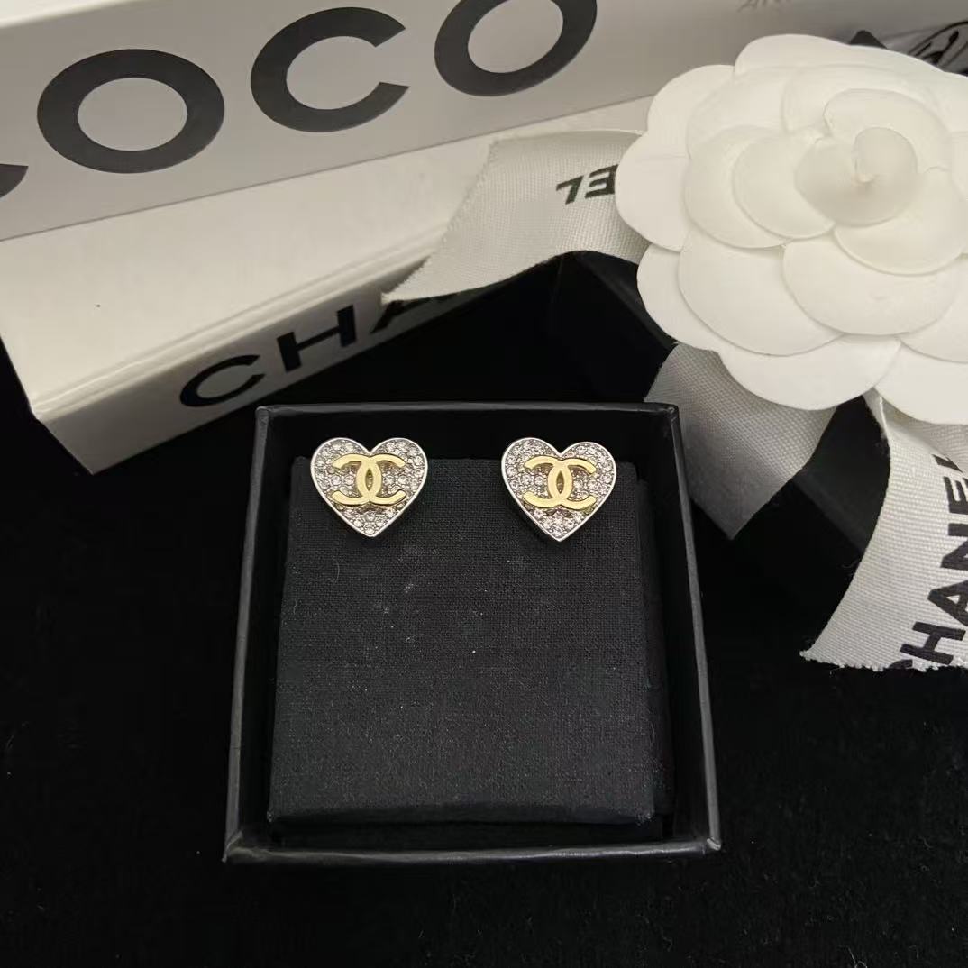 CHANE1 ハートダブルCピアス＋ネックレス ツーピースセット【50％割引+送料無料】