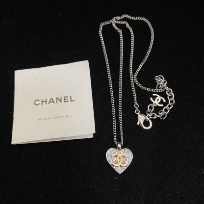 CHANE1 ハートダブルCピアス＋ネックレス ツーピースセット【50％割引+送料無料】