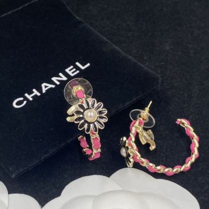 CHANE1 ピンクフラワー ダブルCフーピアス【50％割引+送料無料】