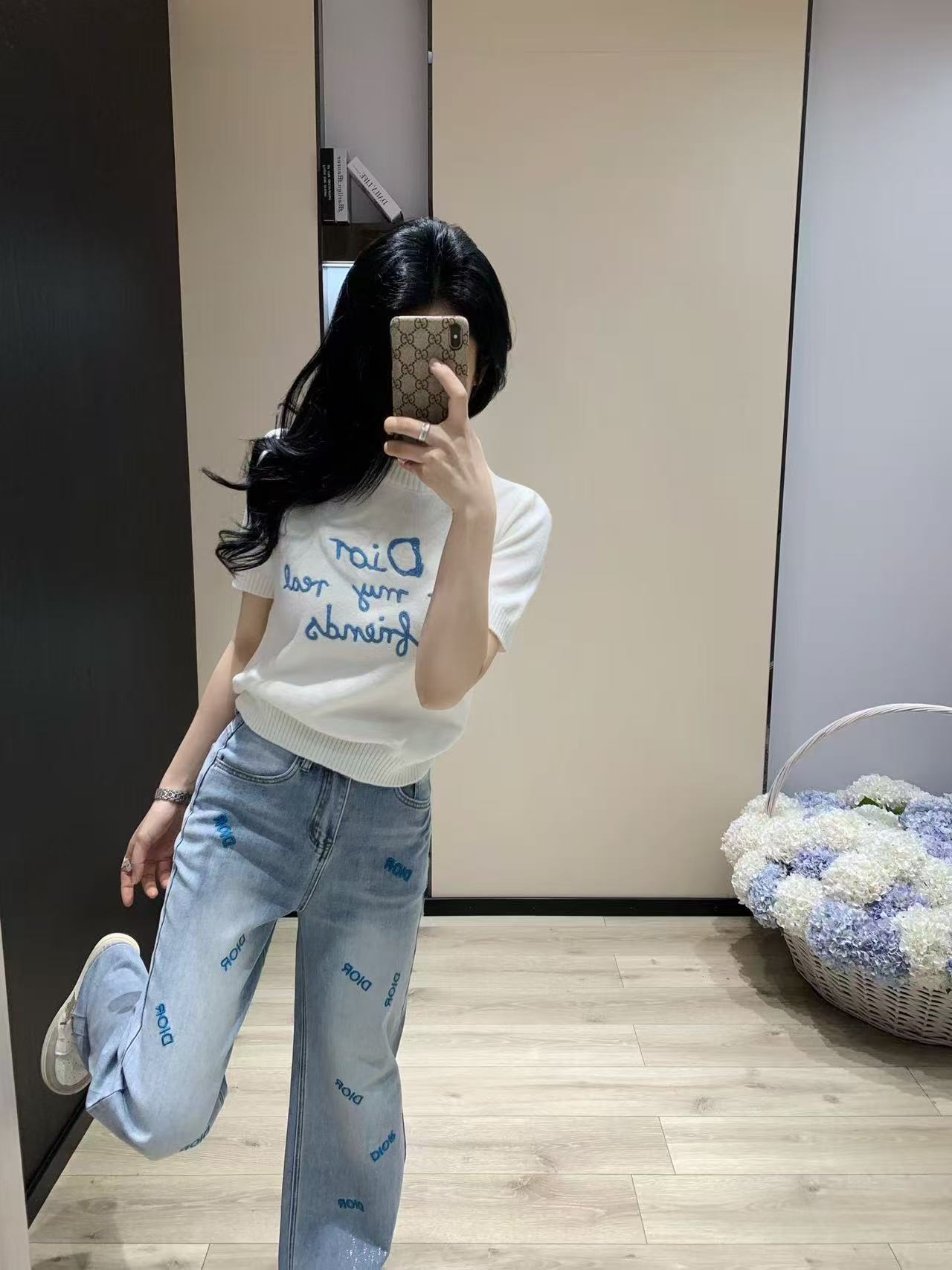 DI0R刺繍入りレタージーンズ【50％割引+送料無料】