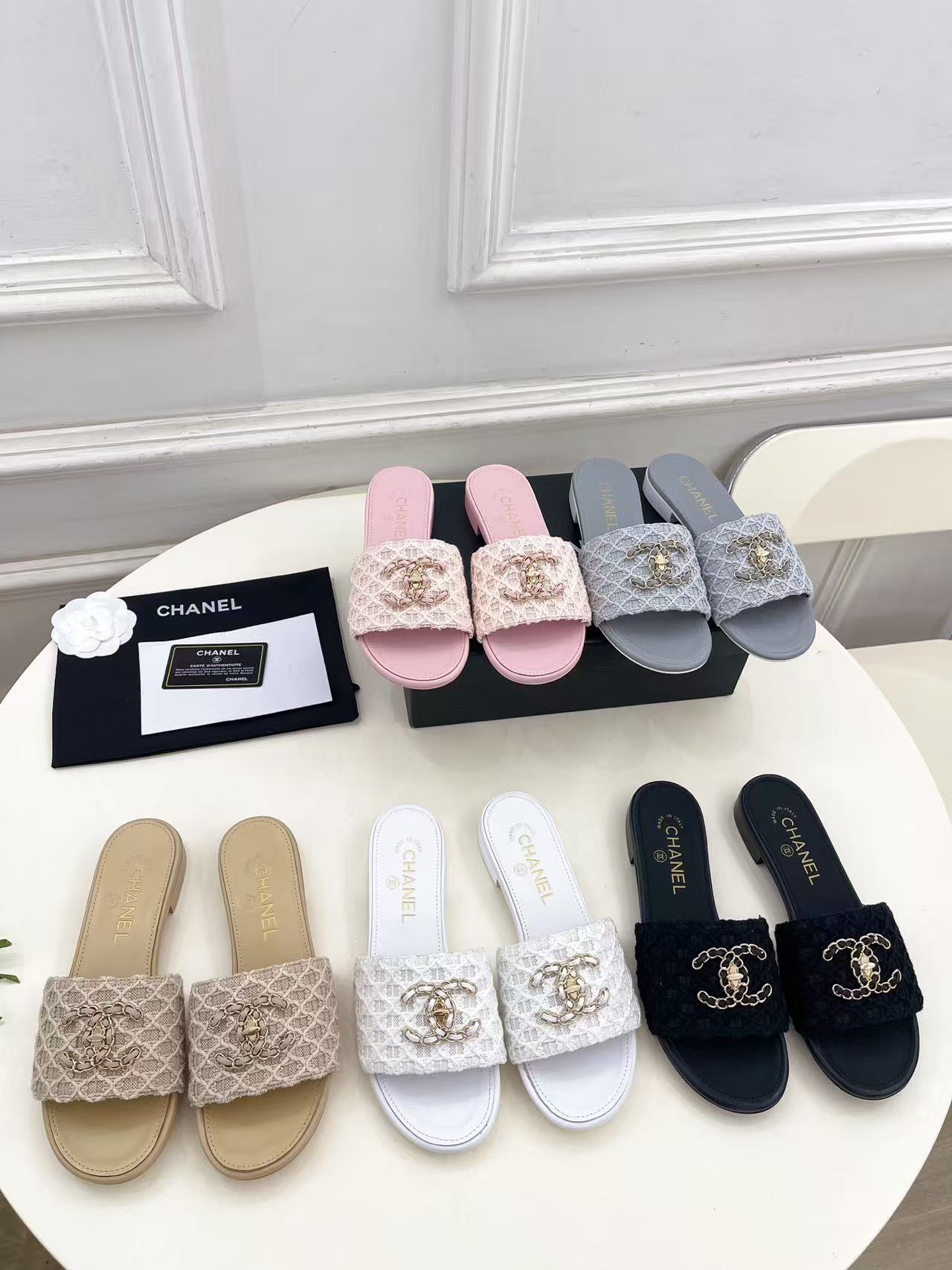 CHANE1 高品質ダブルCチェーンニットフラットシューズ【50％割引+送料無料】