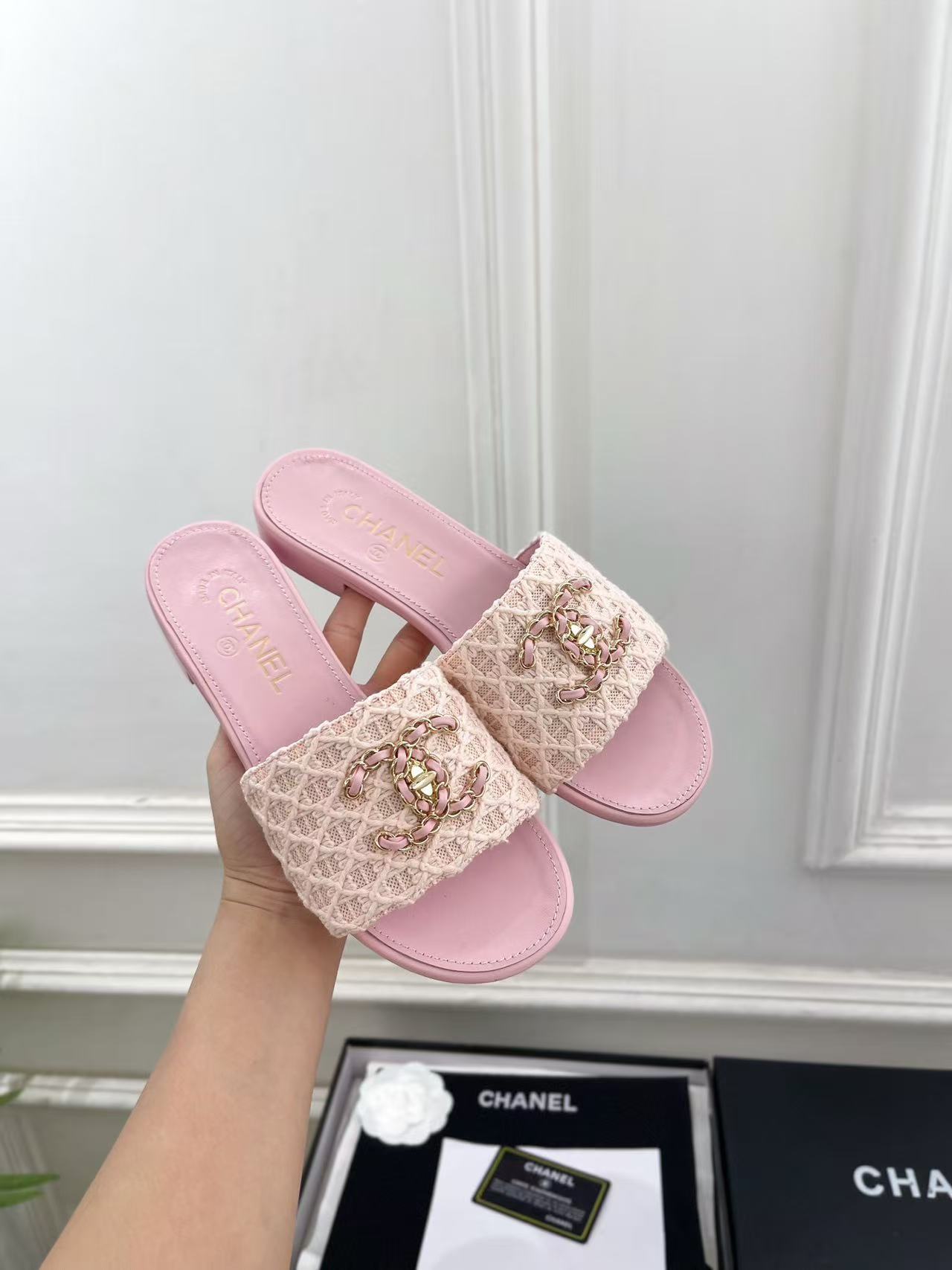 CHANE1 高品質ダブルCチェーンニットフラットシューズ【50％割引+送料無料】