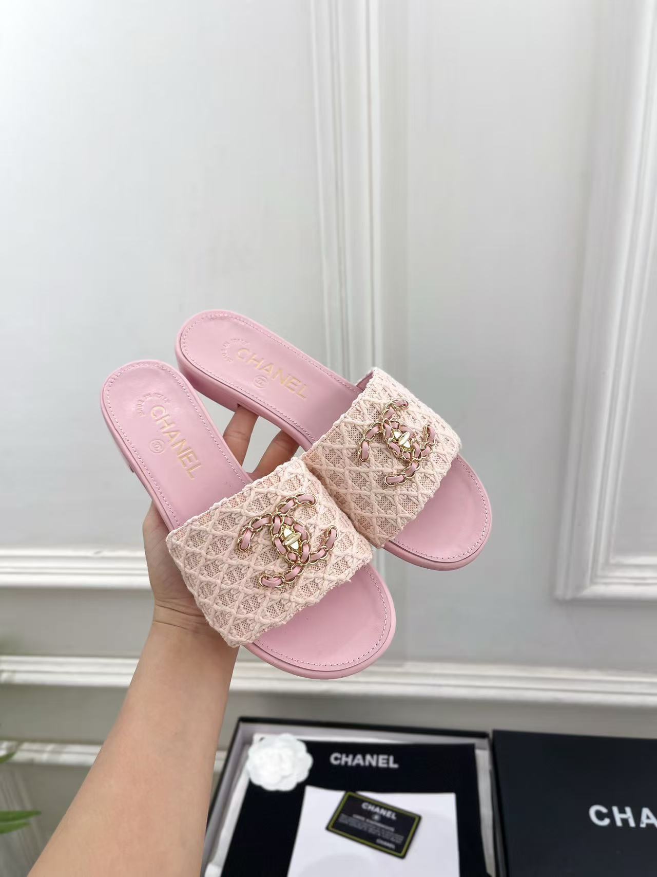 CHANE1 高品質ダブルCチェーンニットフラットシューズ【50％割引+送料無料】