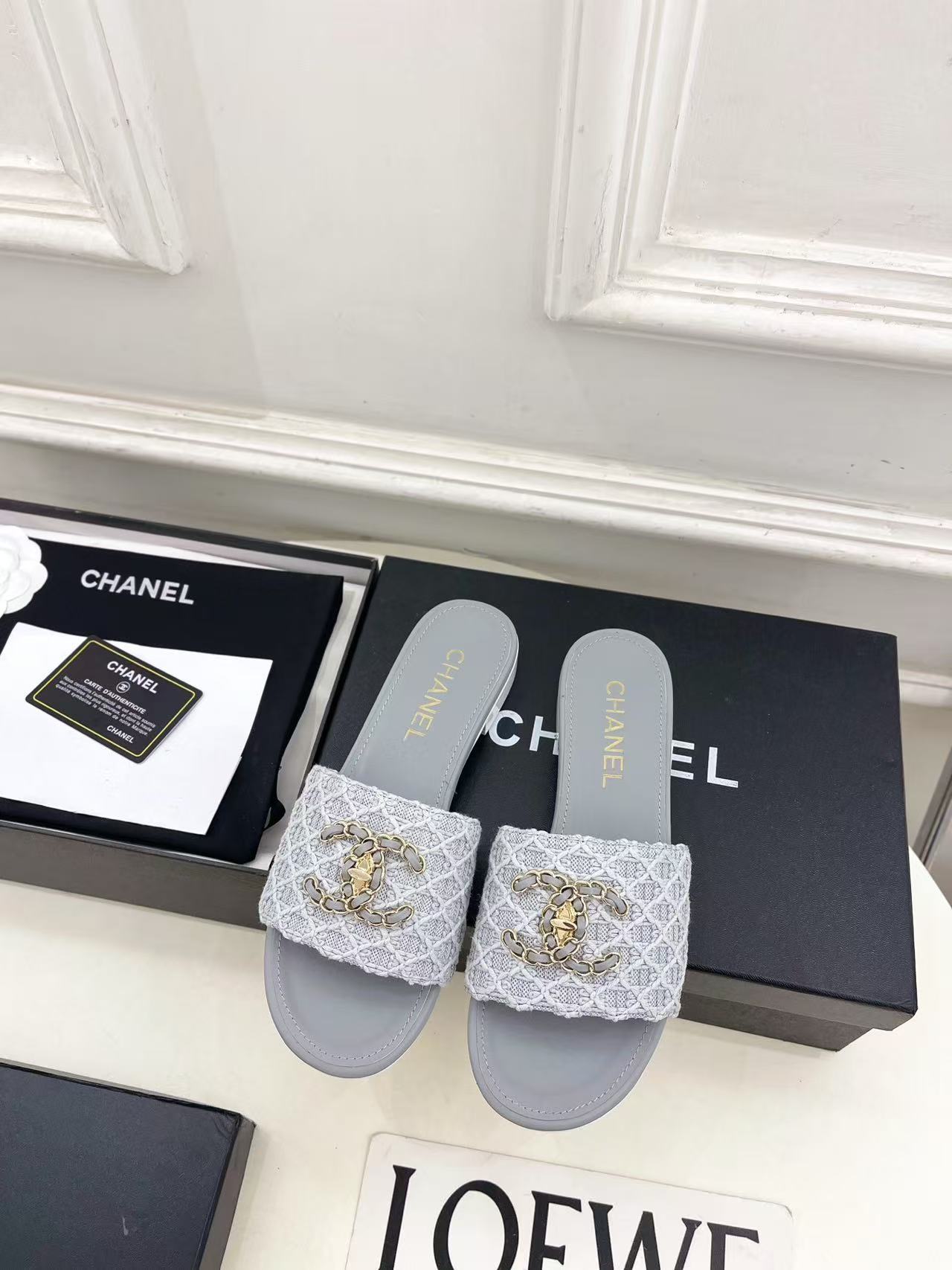 CHANE1 高品質ダブルCチェーンニットフラットシューズ【50％割引+送料無料】