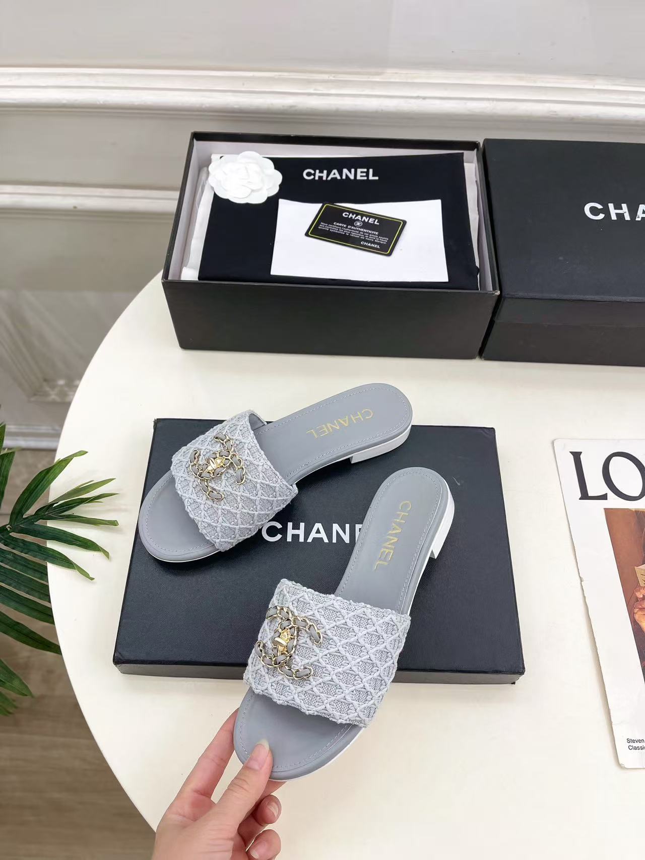 CHANE1 高品質ダブルCチェーンニットフラットシューズ【50％割引+送料無料】