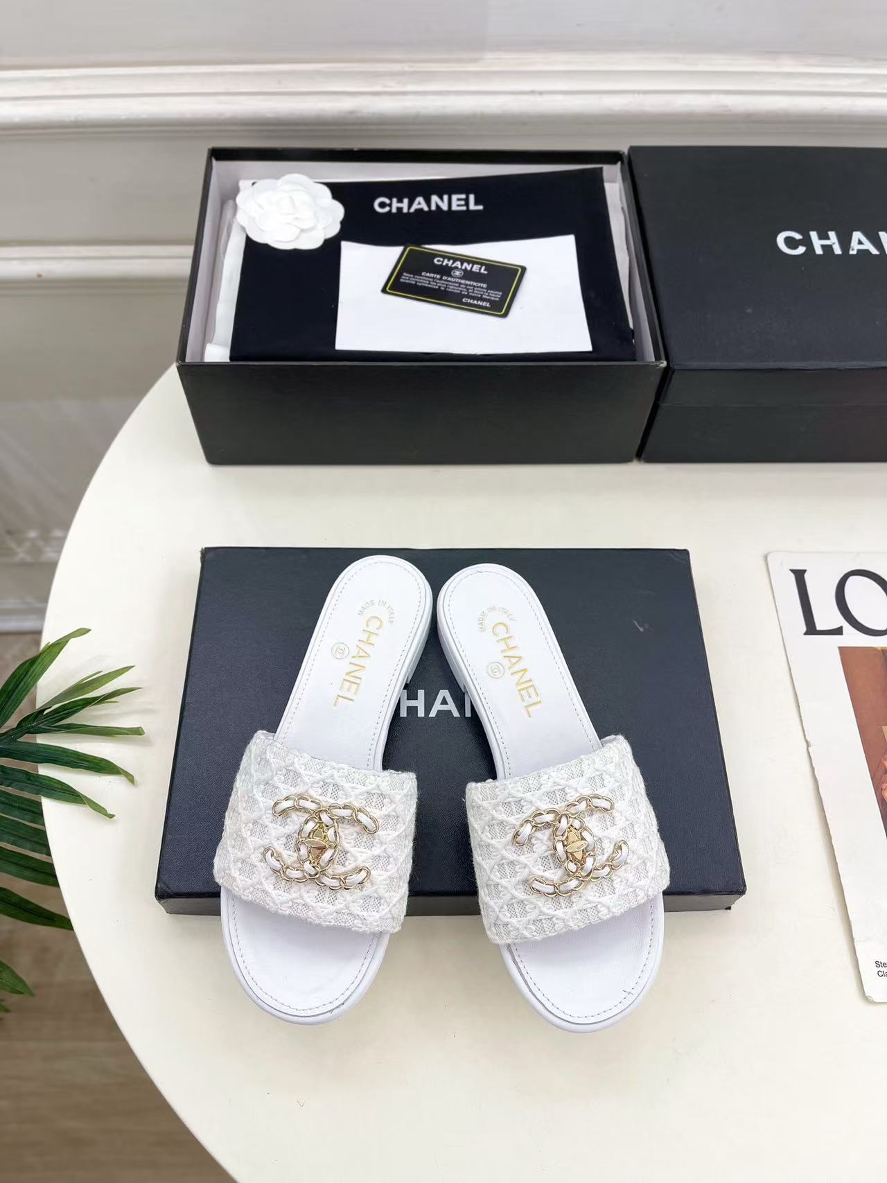 CHANE1 高品質ダブルCチェーンニットフラットシューズ【50％割引+送料無料】