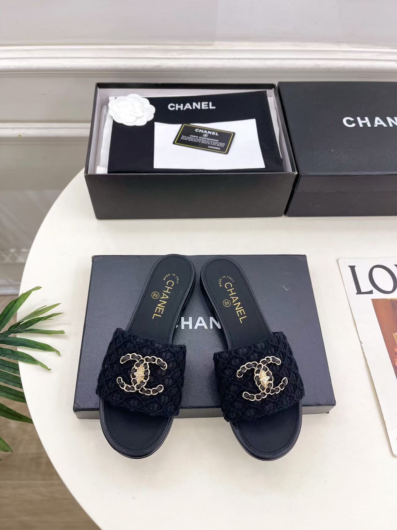 CHANE1 高品質ダブルCチェーンニットフラットシューズ【50％割引+送料無料】