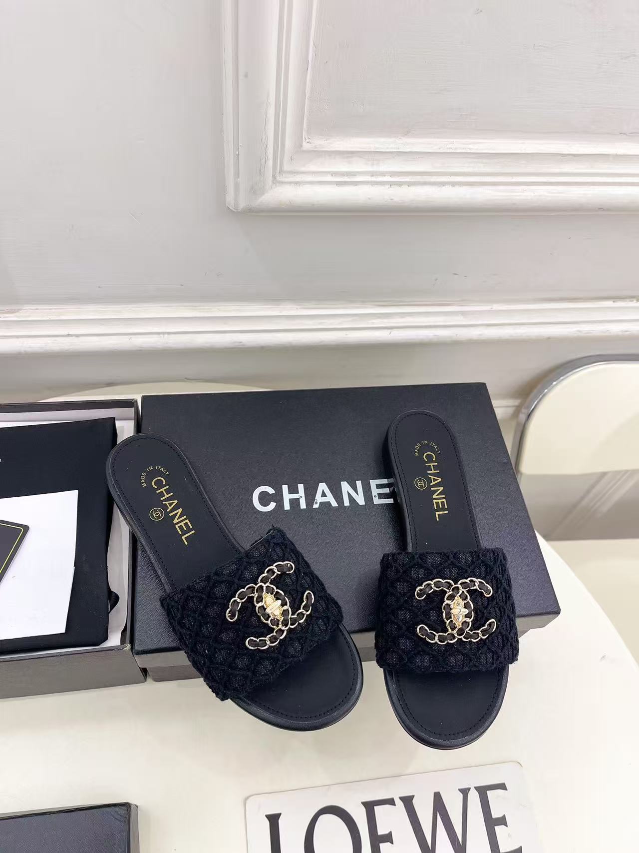 CHANE1 高品質ダブルCチェーンニットフラットシューズ【50％割引+送料無料】