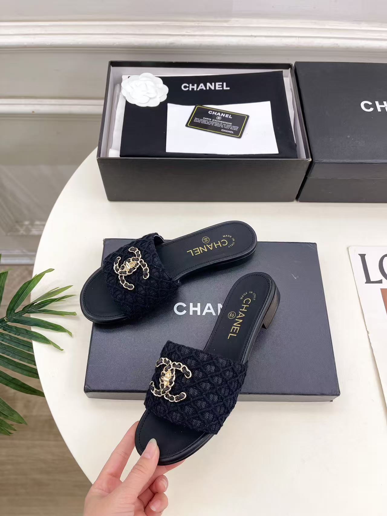 CHANE1 高品質ダブルCチェーンニットフラットシューズ【50％割引+送料無料】