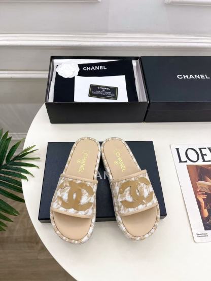 CHANE1 高品質ダブルC千鳥格子プラットフォームスリッパ【50％割引+送料無料】