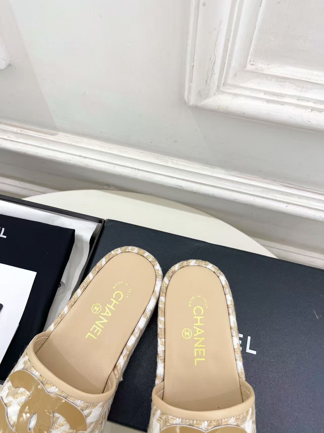 CHANE1 高品質ダブルC千鳥格子プラットフォームスリッパ【50％割引+送料無料】