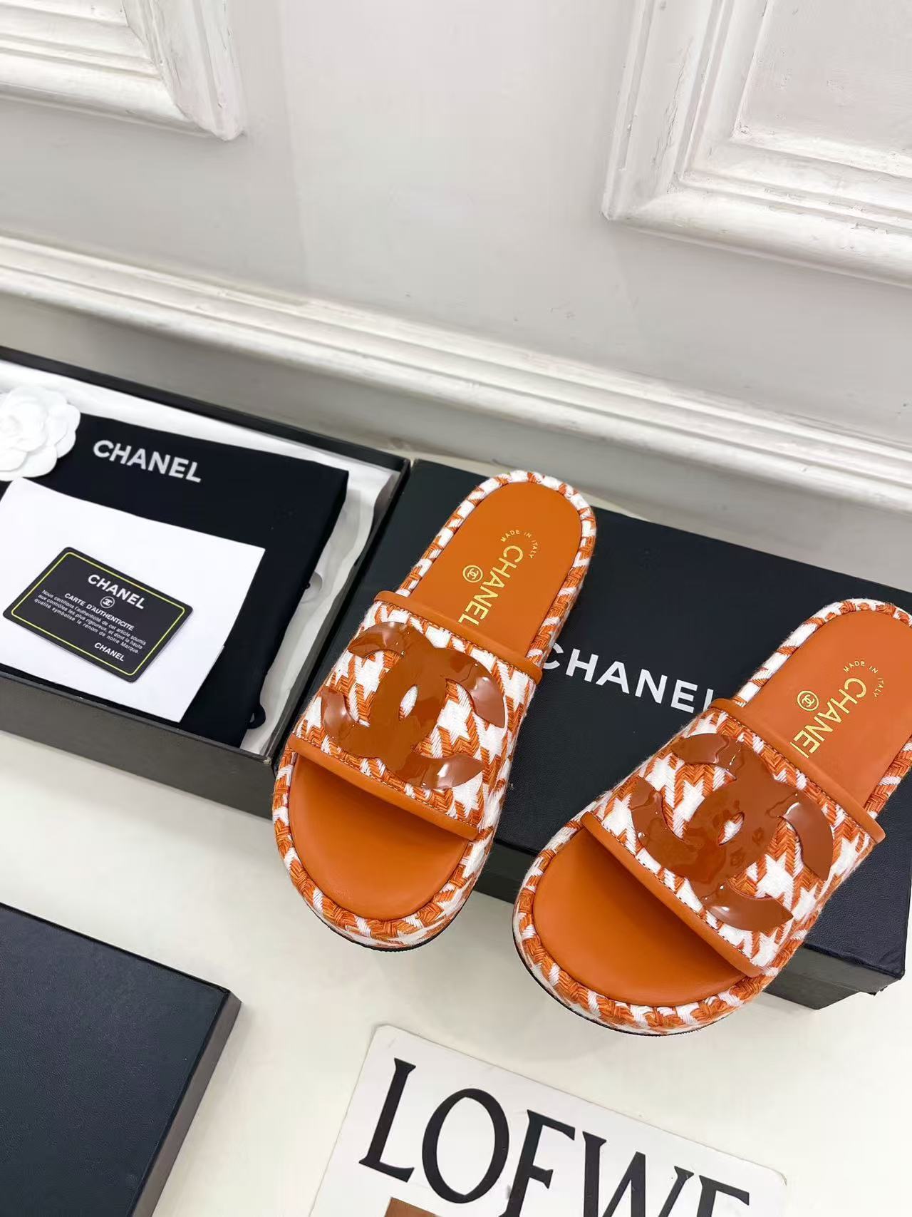 CHANE1 高品質ダブルC千鳥格子プラットフォームスリッパ【50％割引+送料無料】