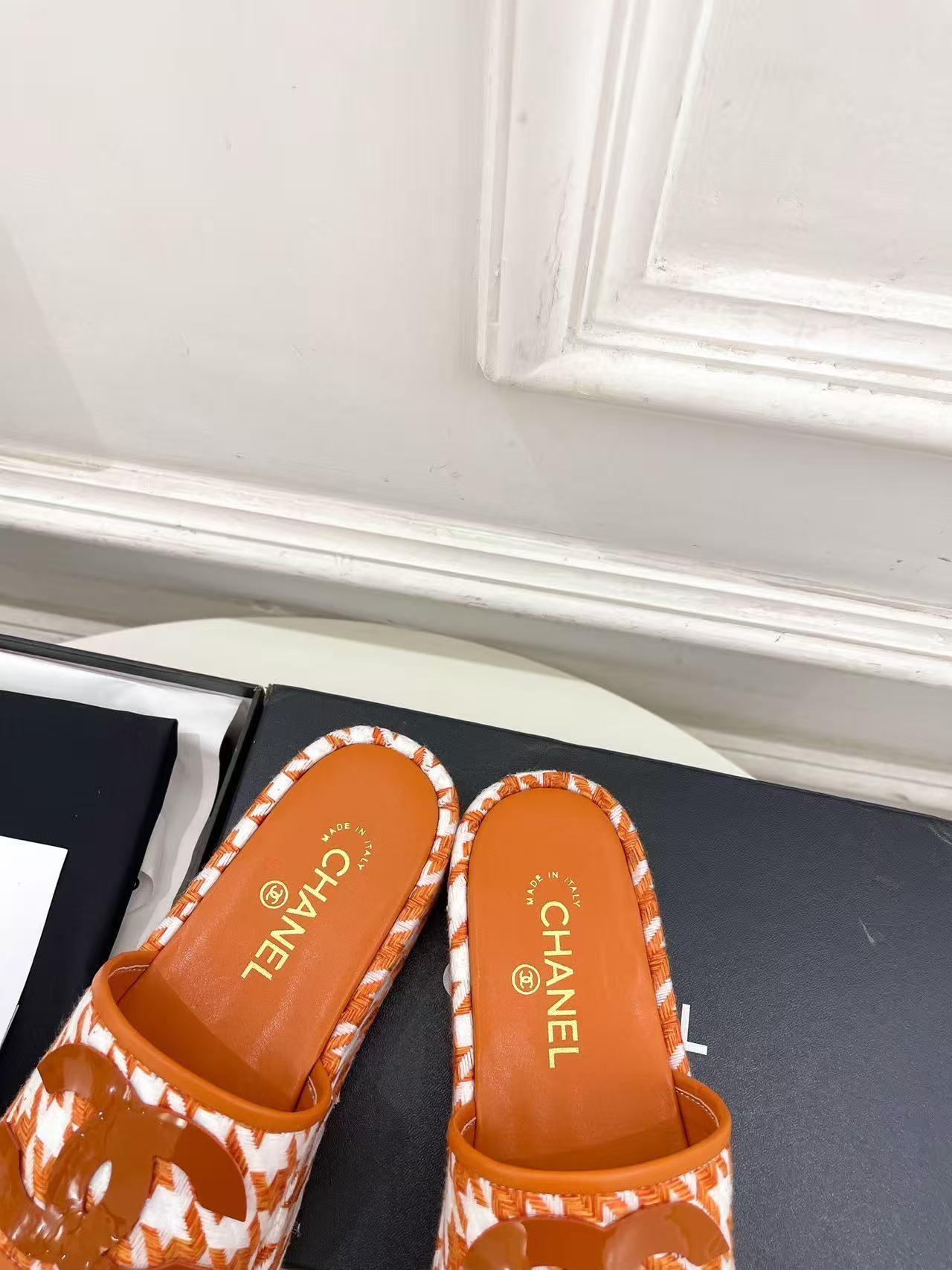 CHANE1 高品質ダブルC千鳥格子プラットフォームスリッパ【50％割引+送料無料】