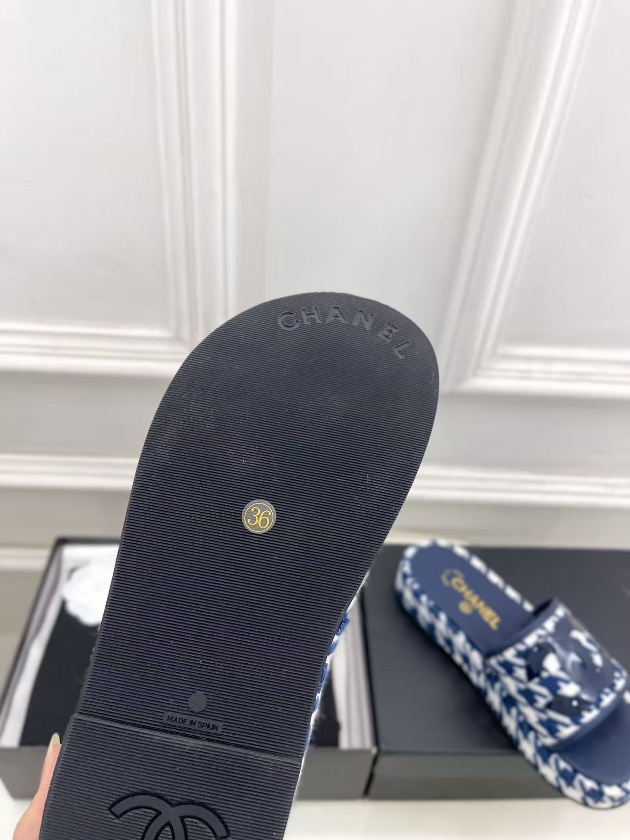 CHANE1 高品質ダブルC千鳥格子プラットフォームスリッパ【50％割引+送料無料】