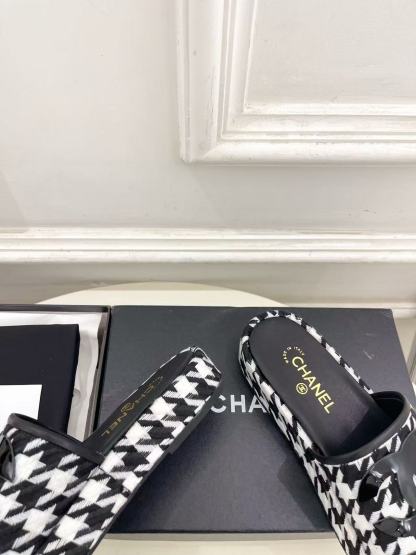 CHANE1 高品質ダブルC千鳥格子プラットフォームスリッパ【50％割引+送料無料】