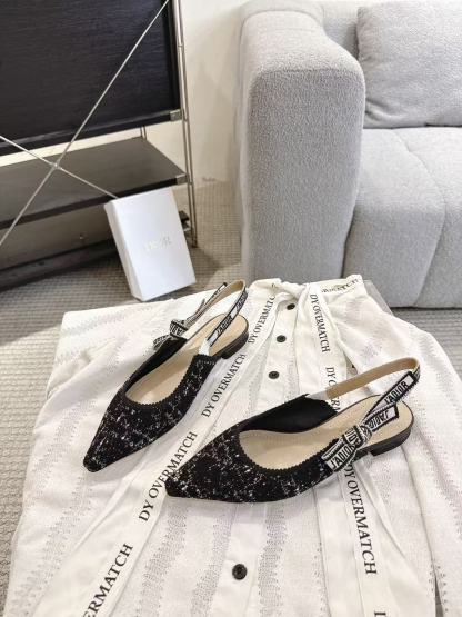 DI0R高品質の刺繍リボン付きハイヒール／フラットシューズ【50％割引+送料無料】