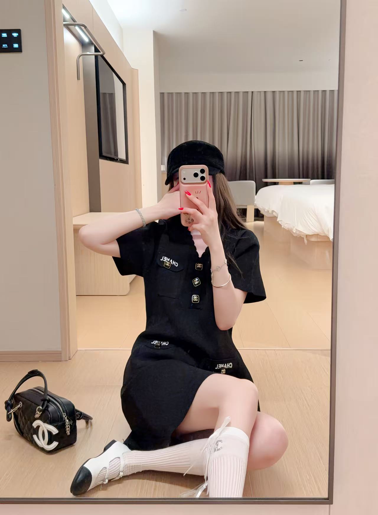 CHANE1 ニットVネックドレス【50％割引+送料無料】