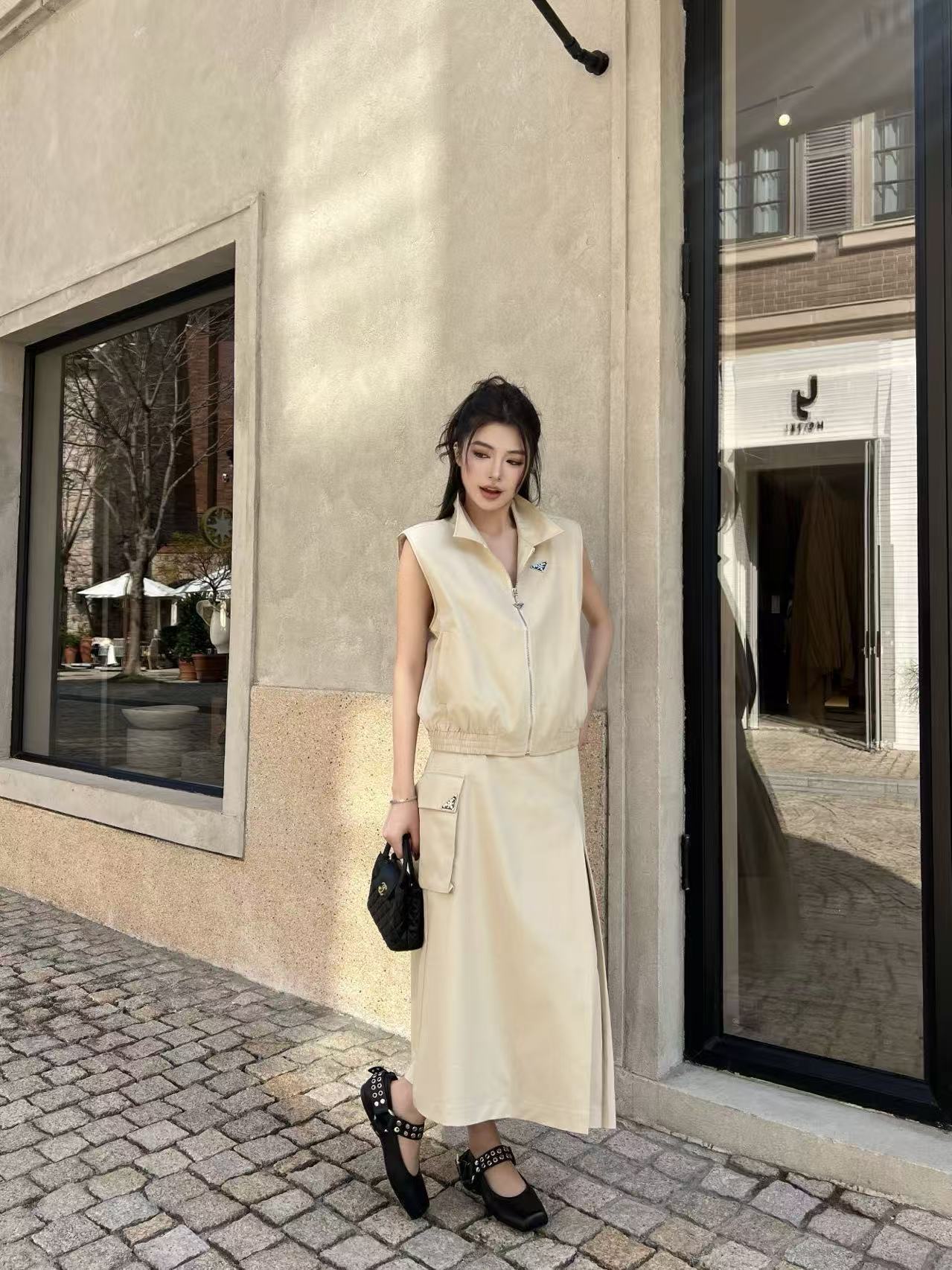 PR4DA ジッパーベスト＋スカート ツーピースセット【50％割引+送料無料】