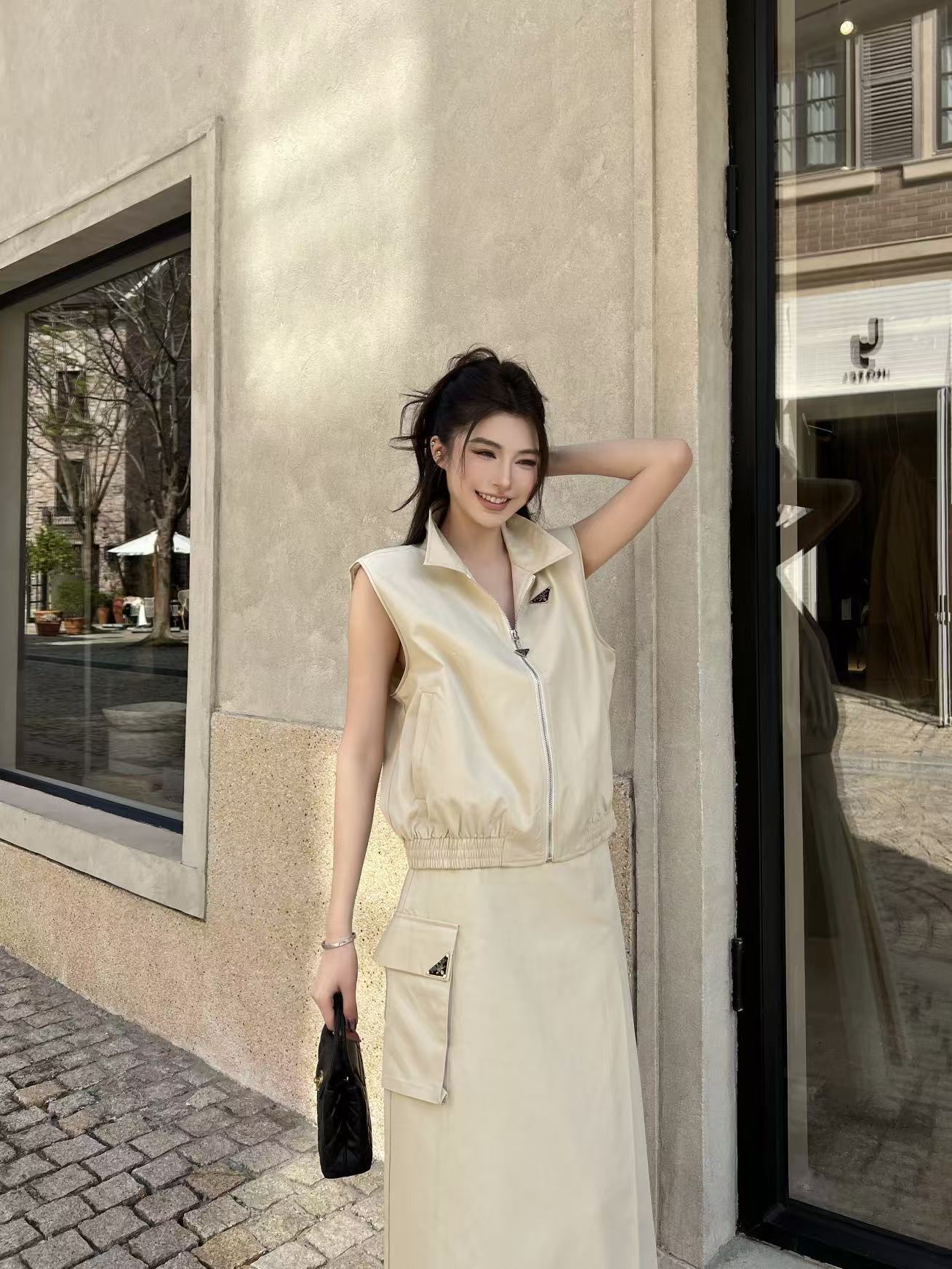 PR4DA ジッパーベスト＋スカート ツーピースセット【50％割引+送料無料】