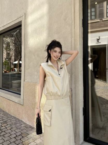 PR4DA ジッパーベスト＋スカート ツーピースセット【50％割引+送料無料】